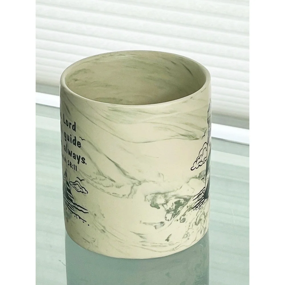 Myrtle Beach Lighthouse Mug Isiah 58:11 Tan Green Marble Vacation Tropical